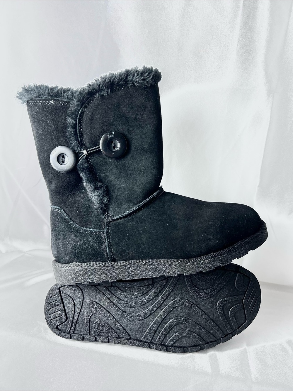 Kohl's Black Faux Fur Button Winter Boots